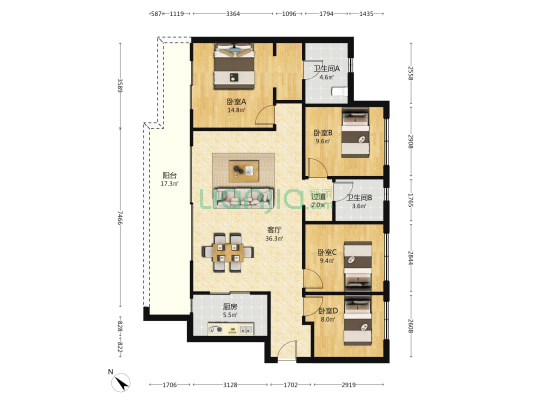凯德玖悦华章 4室1厅2卫 141平方