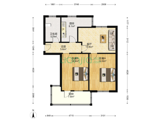 合肥水泥研究设计院 2室1厅1卫 86平方
