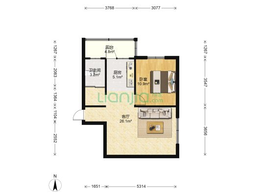 汇丰楼 1室1厅1卫 103平方