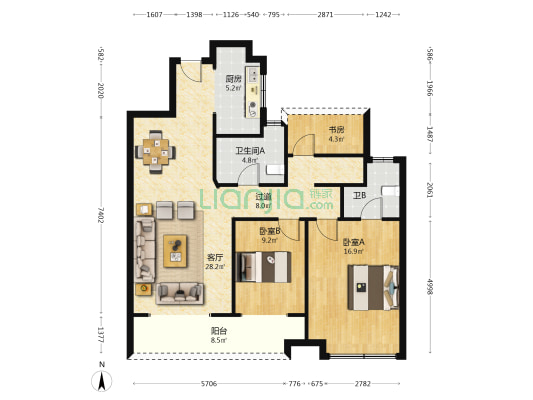 吾悦华府 3室1厅2卫 112平方