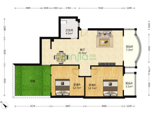 兴元花园一期 2室1厅1卫 81平方