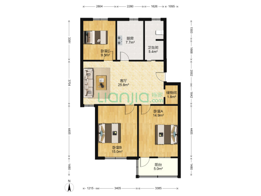 红树小区 3室1厅1卫 100平方