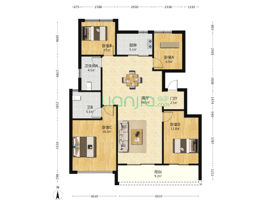 香岸云栖燕庐 4室1厅2卫 125平方