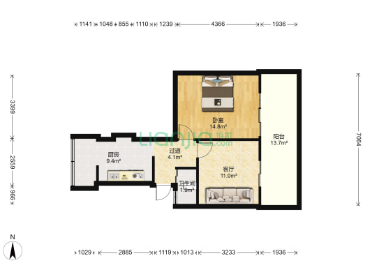 国防路2号 1室1厅1卫 47平方
