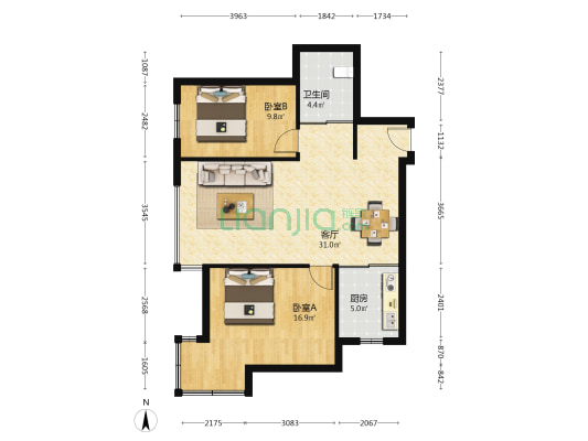 景秀嘉园小区 2室1厅1卫 88平方