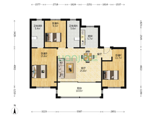 观江海 3室1厅2卫 112平方
