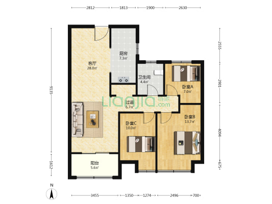中江文萃苑 3室1厅1卫 109平方