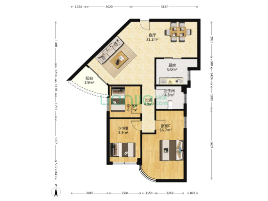 仓前锦福苑 3室1厅1卫 104平方