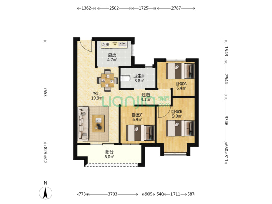大华公园城市 3室1厅1卫 87平方