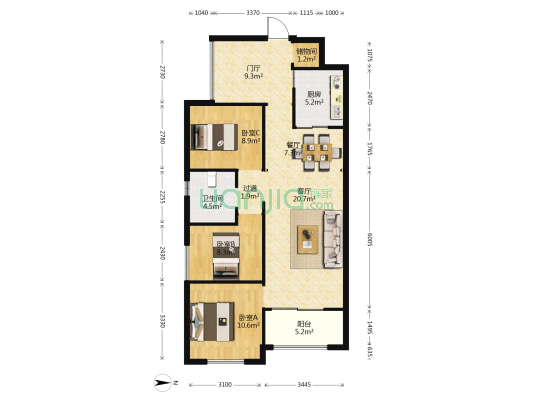 翔云住宅小区 3室2厅1卫 98平方