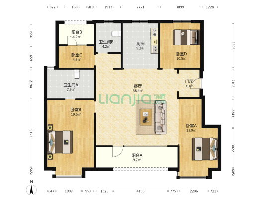 龙湖方林岸芷汀兰 4室1厅2卫 144平方