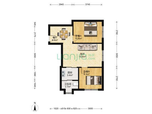 钟鼓楼街 2室2厅1卫 57平方