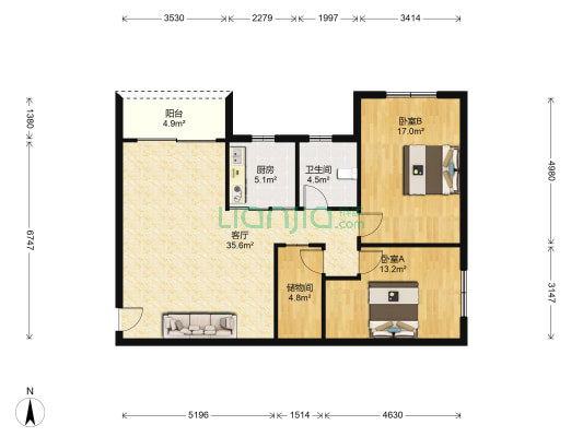 瑞龙楼 2室1厅1卫 93平方