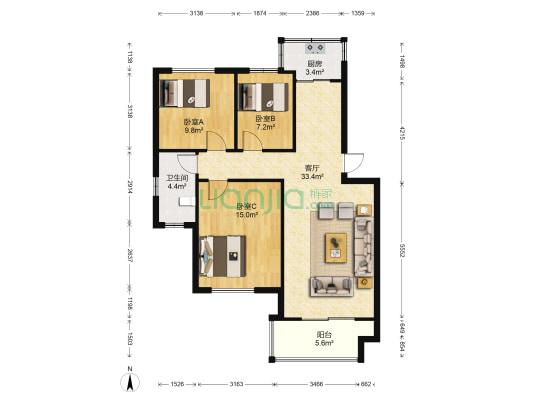 易景国际花园 3室1厅1卫 86平方