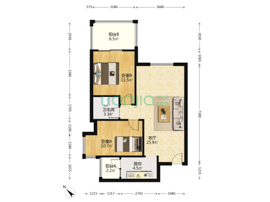 河滨森邻A区 2室1厅1卫 75平方