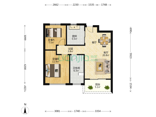 乌镇璟园 2室1厅1卫 78平方