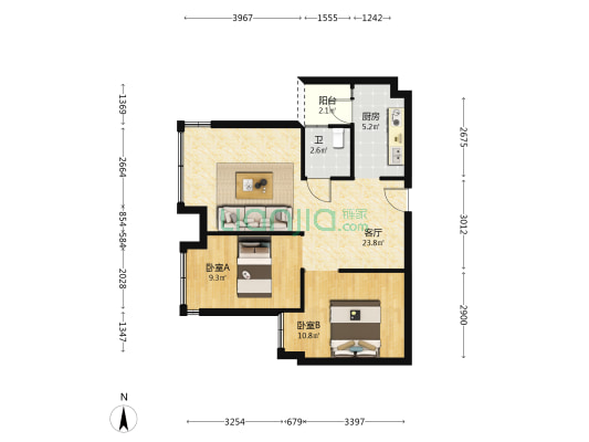 东湖山水 2室1厅1卫 68平方