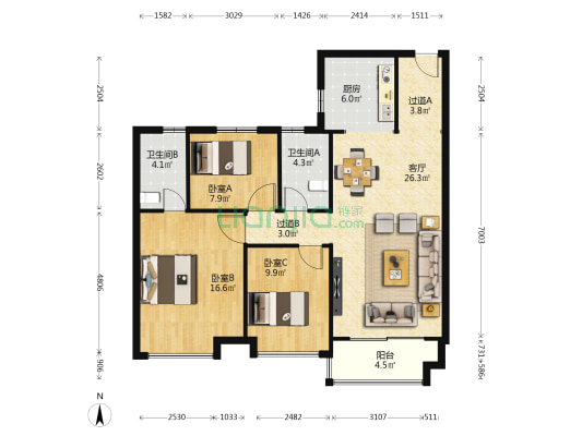 金城云鼎 3室1厅2卫 119平方