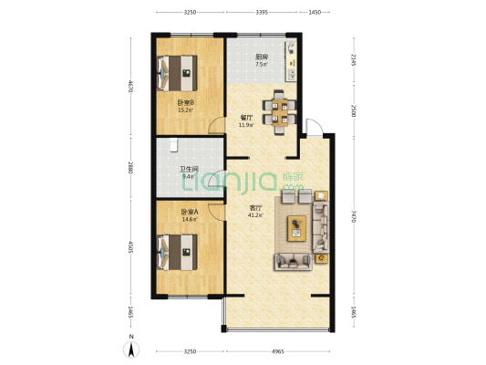 农林街 2室2厅1卫 118平方