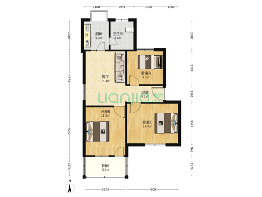 空分厂家属院区北区 3室1厅1卫 62平方