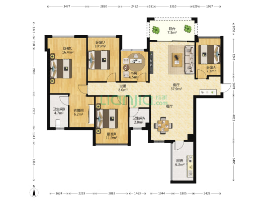 西建冠城世家 5室1厅2卫 125平方