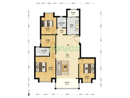 阳光城未来悦 4室1厅2卫 125平方