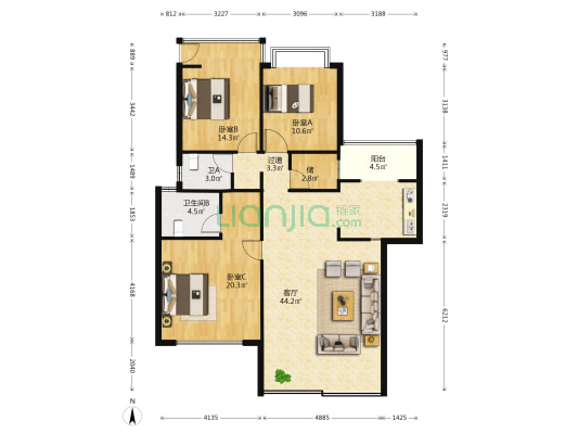 圣马寻常人家 3室1厅2卫 135平方
