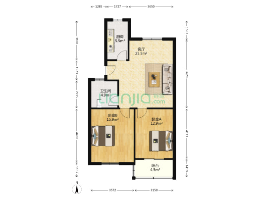 梅福小区 2室1厅1卫 80平方
