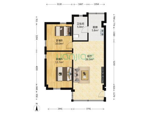 吉祥北园B区 2室1厅1卫 81平方