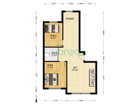 天富东苑 2室1厅1卫 90平方