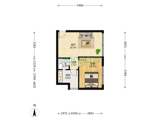 正规标准1室1厅，楼梯房公摊面积小，小区环境.-户型图