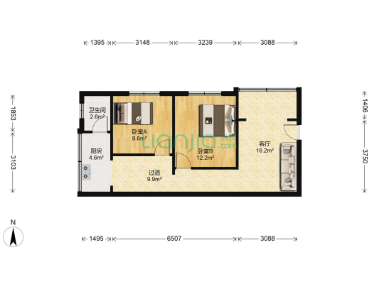 一环路北二段100号 2室1厅1卫 70平方