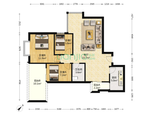 金色家园三期 3室1厅1卫 98平方