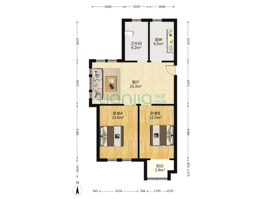 海福花园 2室1厅1卫 83平方