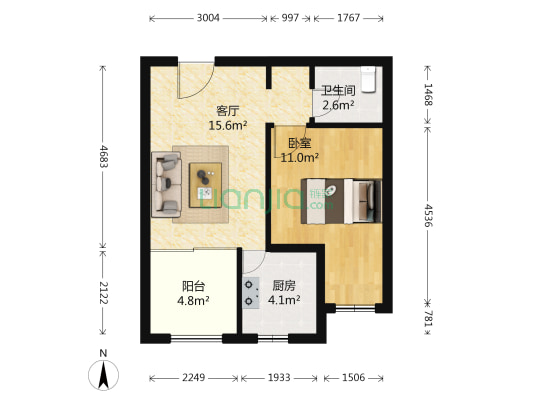 华纺星海家园 1室1厅1卫 56平方