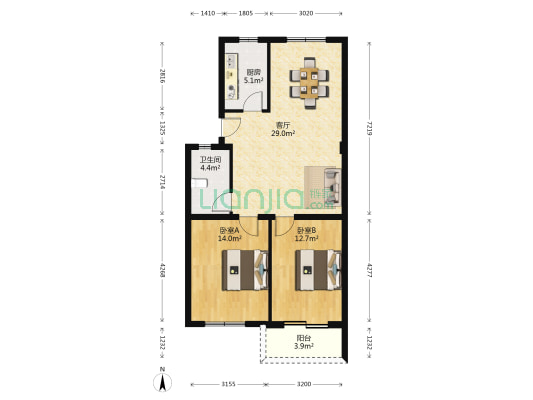 燕山社区 2室1厅1卫 87平方