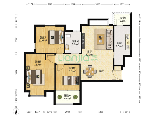 嘉锦苑 3室1厅1卫 101平方