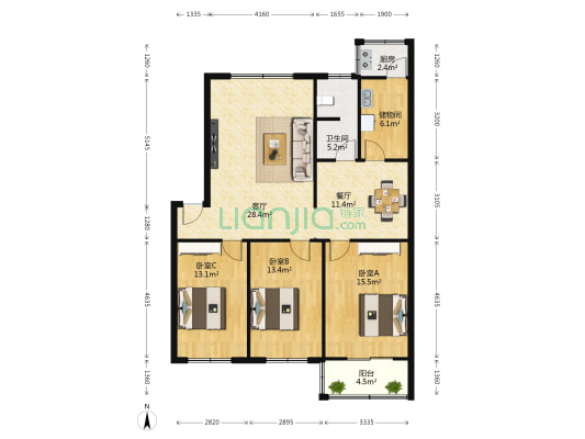 新民小区A区 3室2厅1卫 122平方