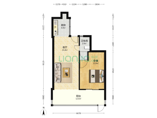南独山 1室1厅2卫 48平方