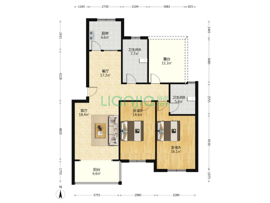 香格里拉 2室2厅2卫 111平方
