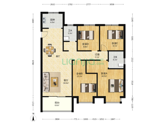 和融雅苑 4室1厅2卫 135平方