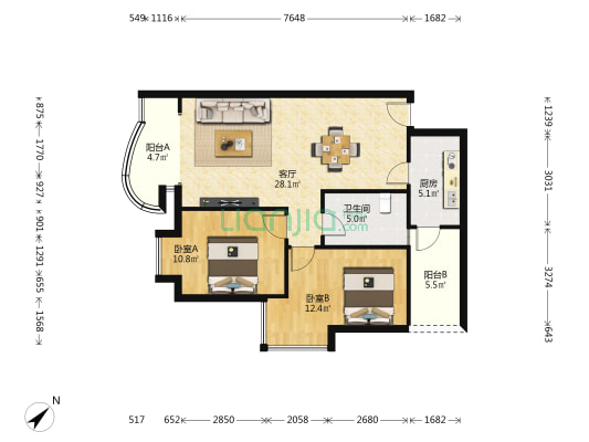 江水湾三期 2室1厅1卫 88平方