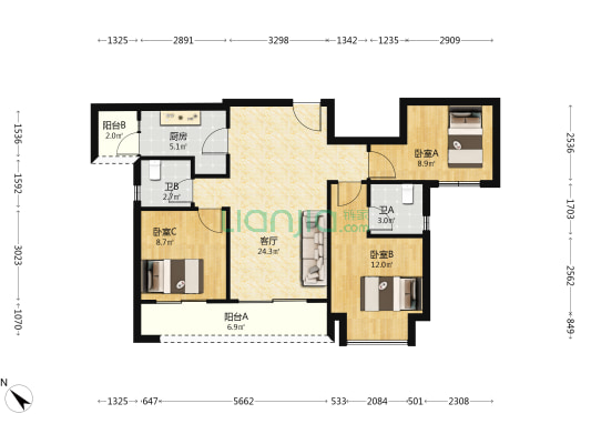 北京城建龙樾生态城樾礼府 3室1厅2卫 94平方