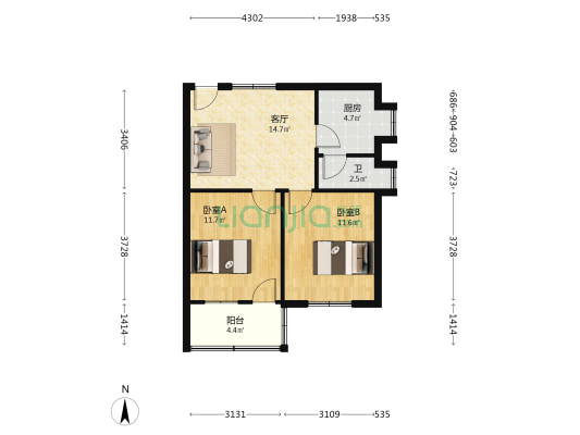古稻田23号 2室1厅1卫 59平方