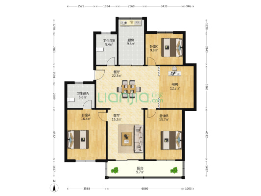 荣盛花园 4室2厅2卫 141平方