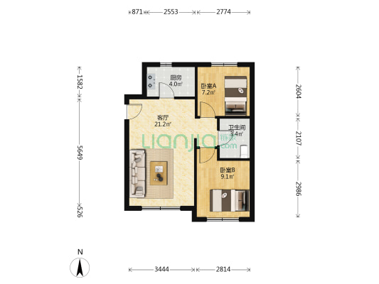 苏家社区北区 2室1厅1卫 74平方