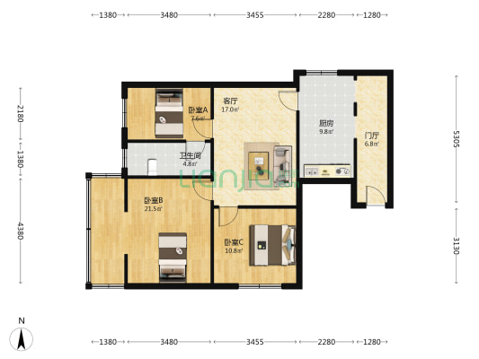 照壁巷17号 3室1厅1卫 75平方