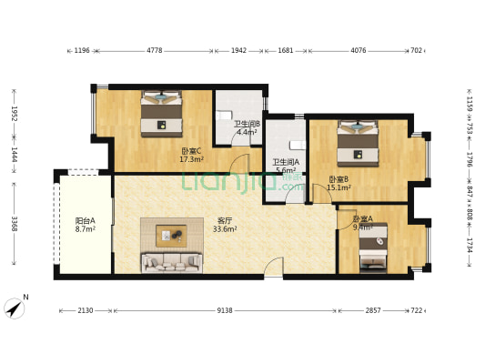 悠雅港 3室1厅2卫 114平方