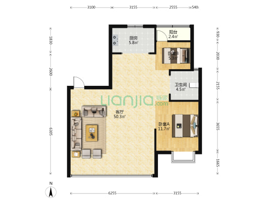 江山宜城 2室1厅1卫 104平方
