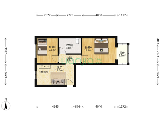 右外西头条6号院 2室1厅1卫 53平方